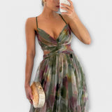 Annai - Robe maxi rose en mesh à motif floral