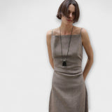 Clara - Robe maxi fluide en lin gris-marron