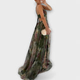 Annai - Robe maxi rose en mesh à motif floral