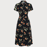 Glória - Schwarzes Midikleid mit Blütenmuster