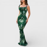 Thalia - Dunkelgrünes Maxikleid mit Blütenmuster