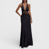 Story - Schwarzes Maxikleid mit Mesh und Schlitz