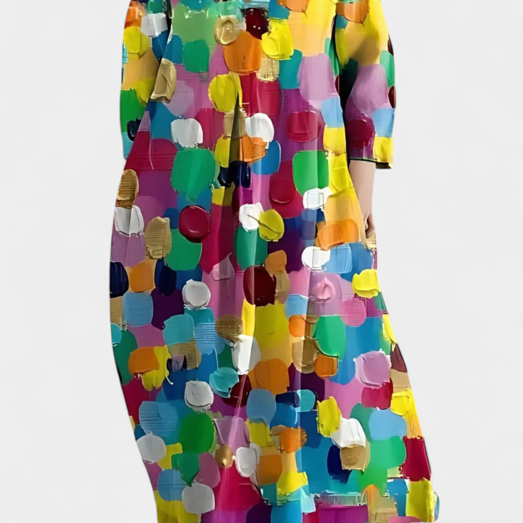 Ana - Robe fluide colorée à motif aquarelle