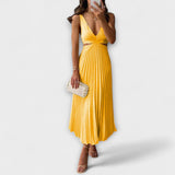 Elegantes gelbes Midi-Abendkleid mit Plissee