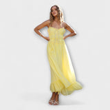 Celine - Robe maxi jaune à ourlets volantés
