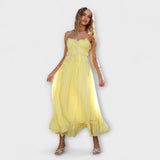 Celine - Robe maxi jaune à ourlets volantés