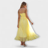 Celine - Robe maxi jaune à ourlets volantés