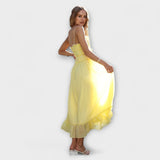Celine - Robe maxi jaune à ourlets volantés