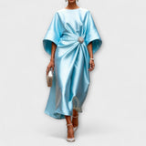 Luxe - Hellblaues schimmerndes Satin-Langkleid