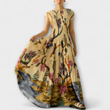 Amanda - Robe maxi jaune plissée imprimée