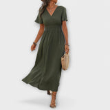 Heather - Olivgrünes Boho-Kleid mit Schlitz