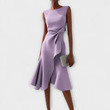 Juliette - Rostrotes drapiertes asymmetrisches Midikleid