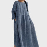 Rostrotes Streifen-Leinenkleid