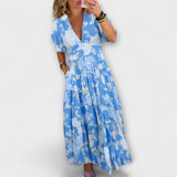 Catrisa - Robe maxi rouge à motif floral et décolleté en V