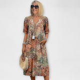 Maja - Braunes Sommerkleid mit Blütenmuster