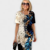 Barbara - Robe noire et bleue à motif floral estival