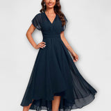 Christina - Robe trapèze bleu marine à décolleté en V