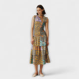Mehrfarbiges botanisches Midikleid