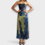 Noelle - Blau-grünes Strapless-Midikleid