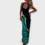 Livia - Schwarz-grünes Tie-Dye-Maxikleid