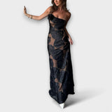 Sara - Schwarzes Maxikleid mit floralem Muster