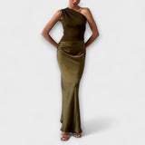 Elegantes braunes One-Shoulder-Falten-Maxikleid