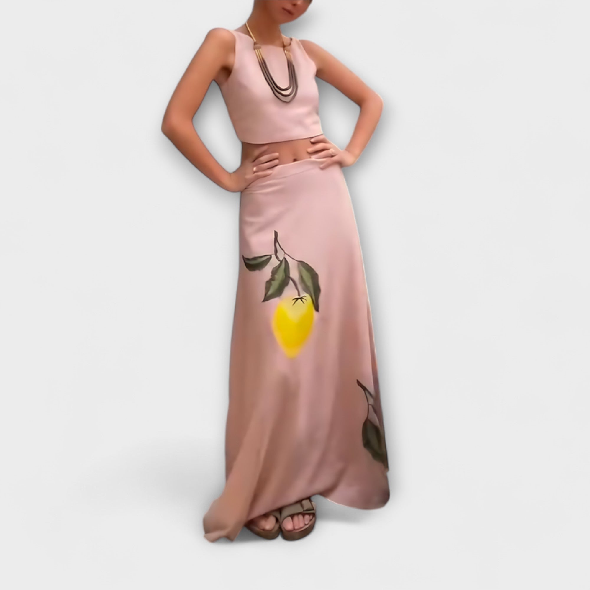 Cosima - Ensemble rose imprimé citron et jupe midi