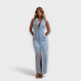 Lacey - Blaues Denim-Maxikleid