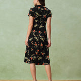 Glória - Schwarzes Midikleid mit Blütenmuster