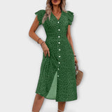 Schickes rotes Polka-Dot-Midikleid mit Knopfleiste
