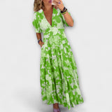 Catrisa - Robe maxi rouge à motif floral et décolleté en V