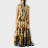 Amanda - Robe maxi jaune plissée imprimée