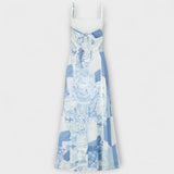 Terazza - Blau-weisses Leinen-Maxikleid mit Print