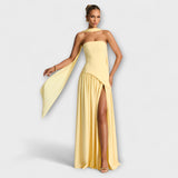 Tessa - Gelbes Maxikleid mit Schlitz