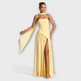 Ada - Robe maxi jaune élégante avec fente