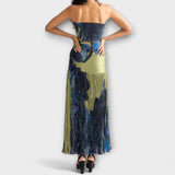 Noelle - Blau-grünes Strapless-Midikleid
