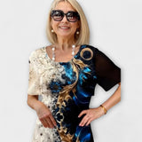 Barbara - Robe noire et bleue à motif floral estival