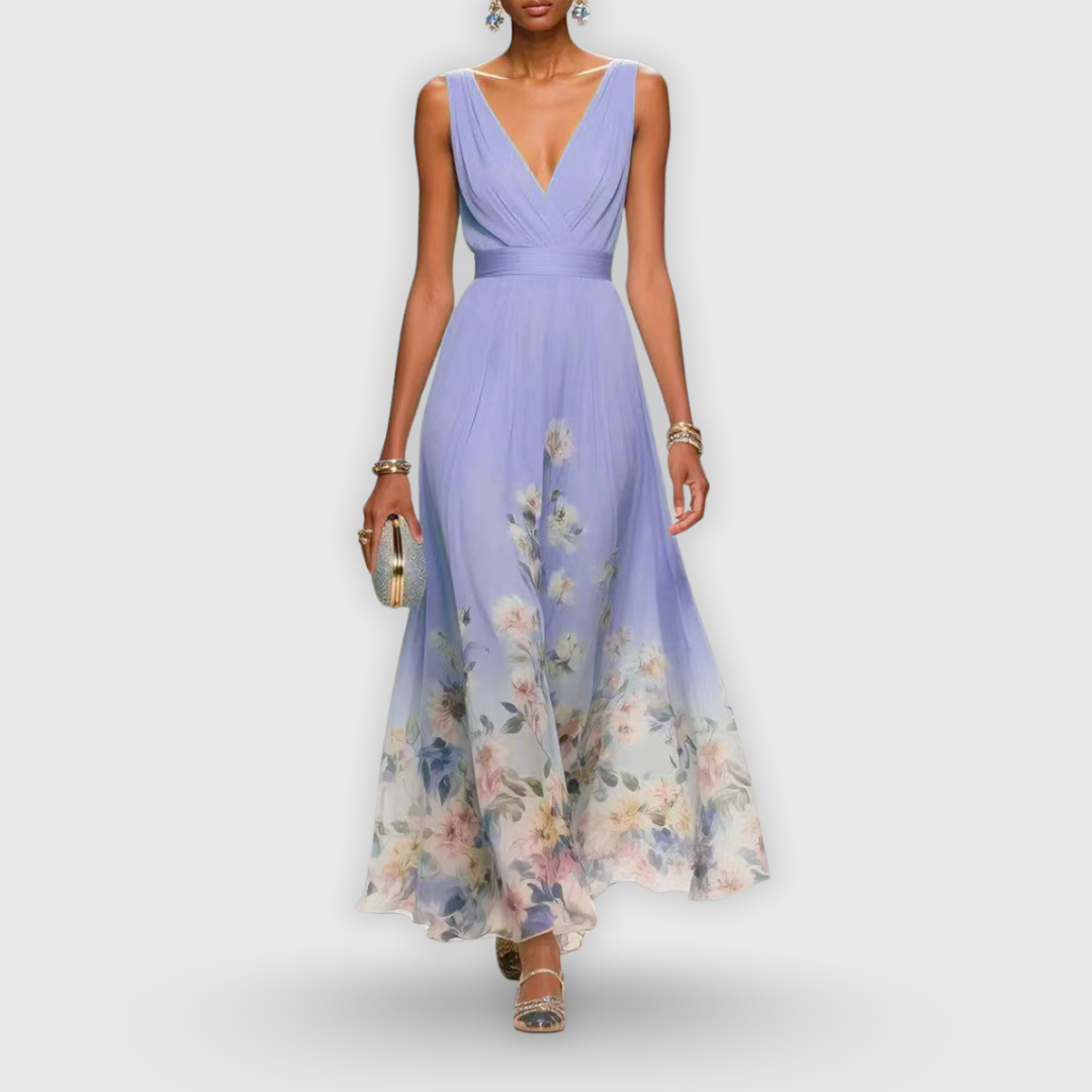 Cíntia - Robe d'été bleu clair à ourlet fleuri