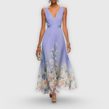 Cíntia - Robe d'été bleu clair à ourlet fleuri