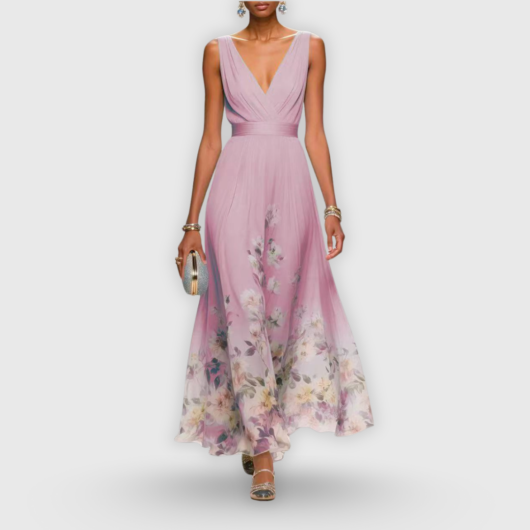Cíntia - Robe d'été bleu clair à ourlet fleuri
