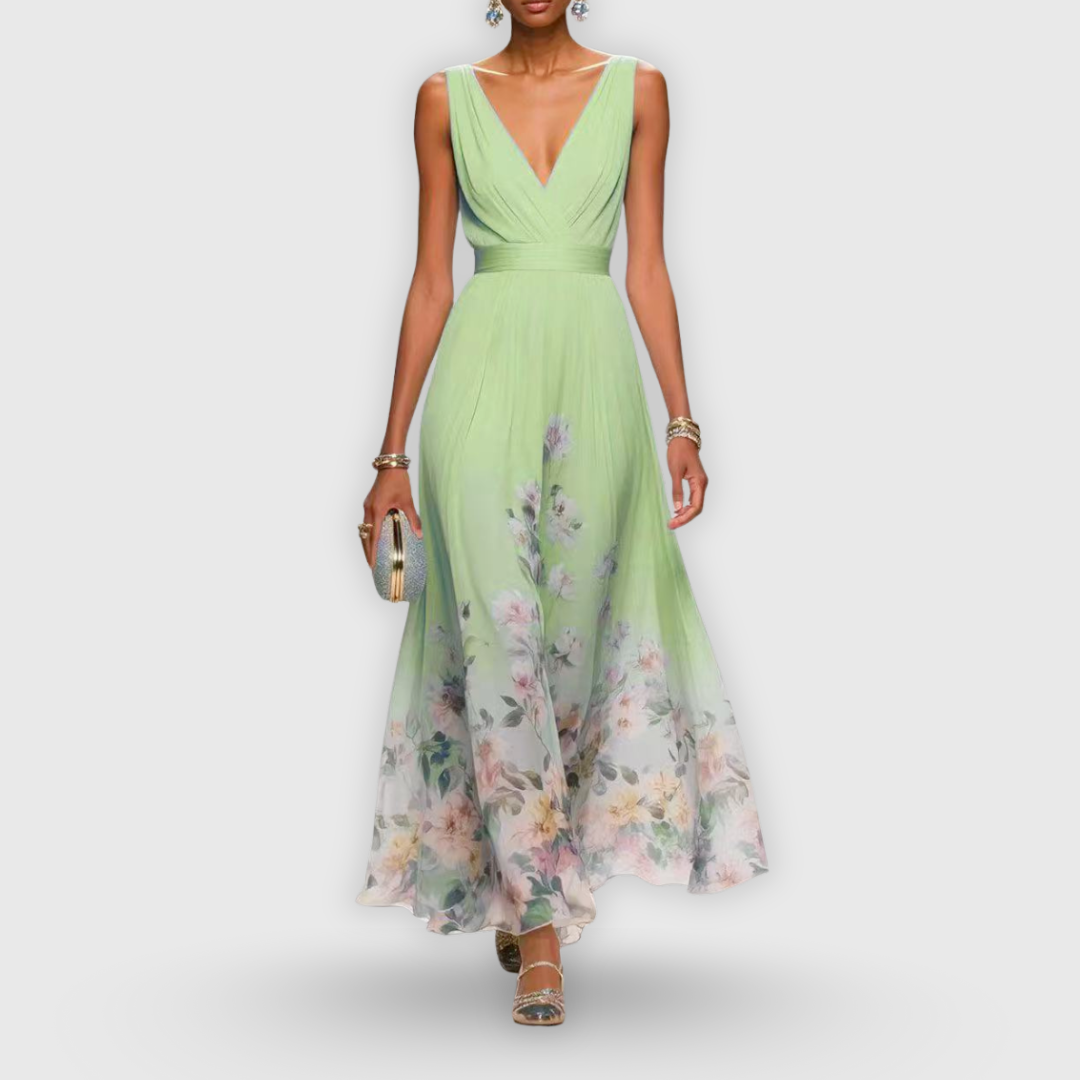 Cíntia - Robe d'été bleu clair à ourlet fleuri