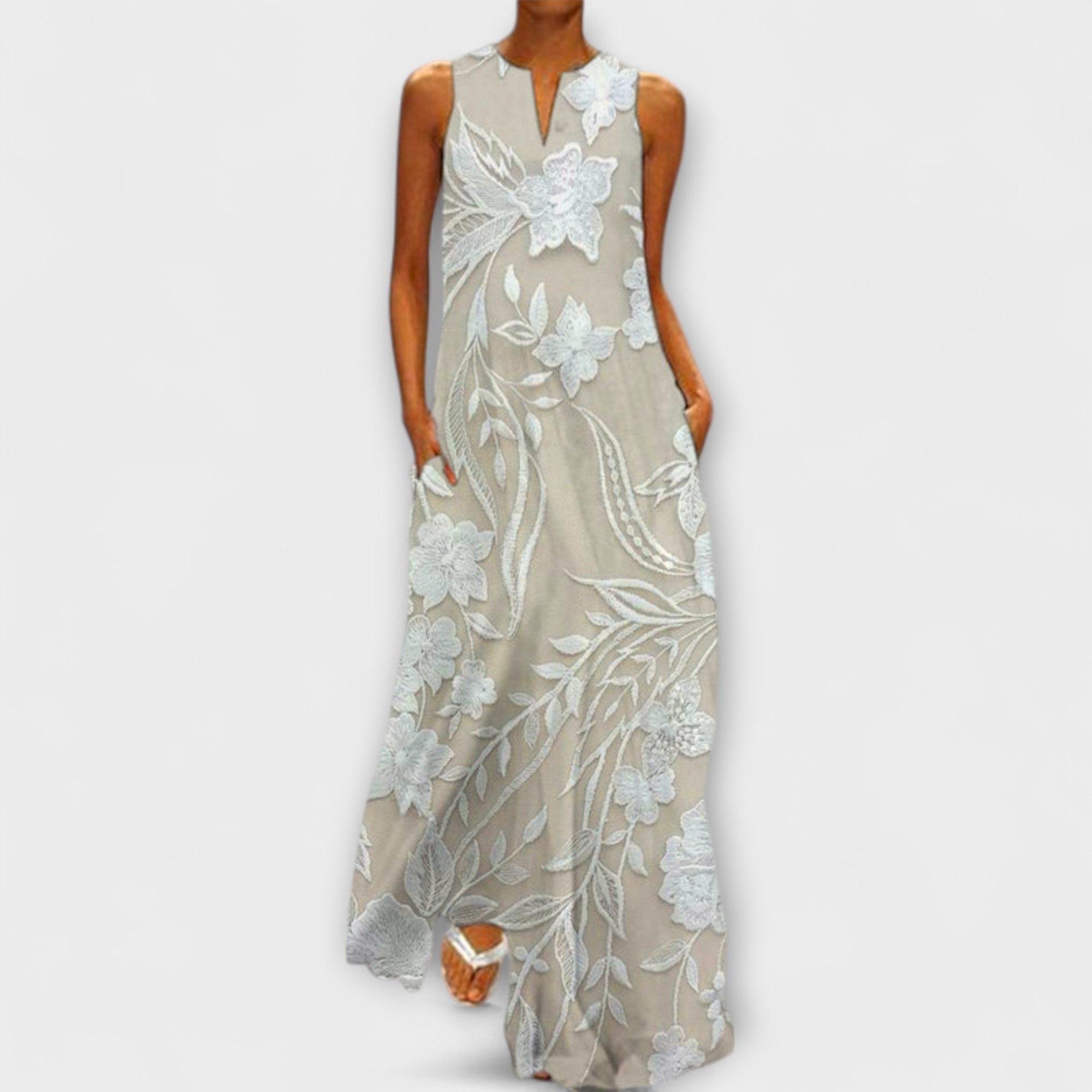 Camila - Robe maxi blanche botanique imprimée