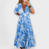 Catrisa - Robe maxi rouge à motif floral et décolleté en V