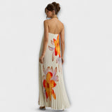 Michelle - Cremefarbenes Maxikleid mit orangem Blütenmuster