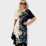 Barbara - Robe noire et bleue à motif floral estival
