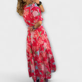 Catrisa - Robe maxi rouge à motif floral et décolleté en V