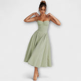 Rosalie - Salbeigrünes ärmelloses Korsettkleid