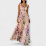 Penélope - Cremefarbenes Chiffon-Maxikleid mit Blüten