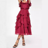 Elisa - Bordeauxrotes Kleid mit Rüschendetails