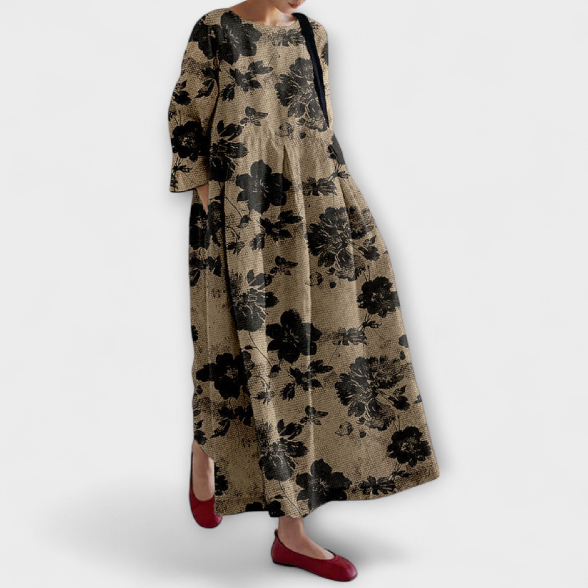 Violet - Schwarz-weisses Kleid mit botanischem Muster